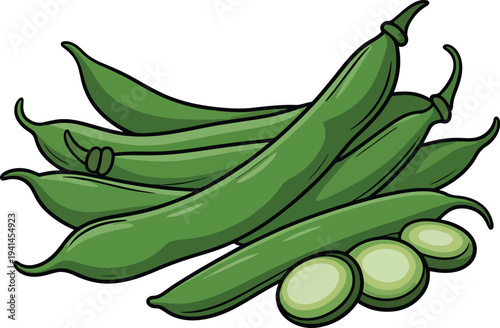 Fresh Green Beans with Cross Sections