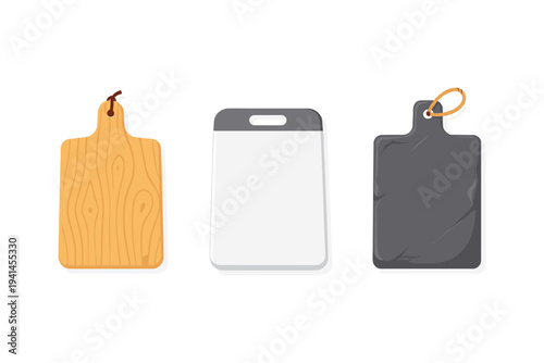 Three different cutting boards displayed side by side on a white background