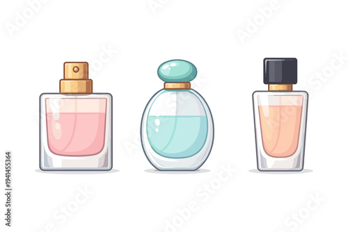 Collection of three elegant perfume bottles with different shapes and colors