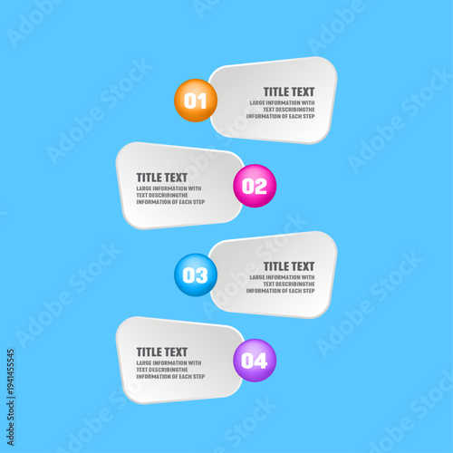 Modern 4 Steps Business Infographic Template with 3D Spheres and Geometric Text Banners