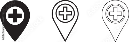 Set of 3 medical location pin icons vector