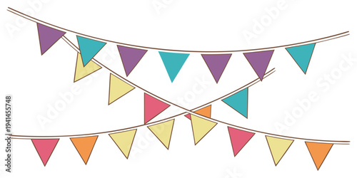 Cheerful Garland of Celebration: A festive array of colorful triangle flags hangs elegantly, evoking a sense of joy and anticipation.
