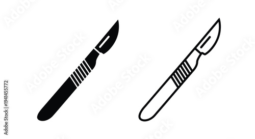 Two surgical scalpels shown in a black and white vector illustration