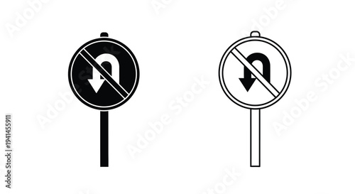 Two depictions of a do not turn back traffic sign in black and white