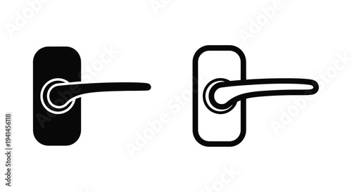 Two black and white door handle icons with differing shapes