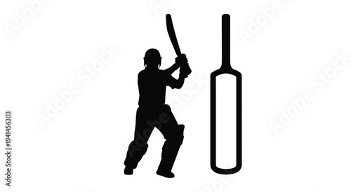 Silhouette of a cricket batsman preparing to hit a ball with bat