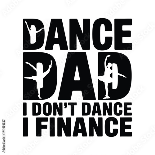 Bold graphic design featuring dancers and humorous text about finances