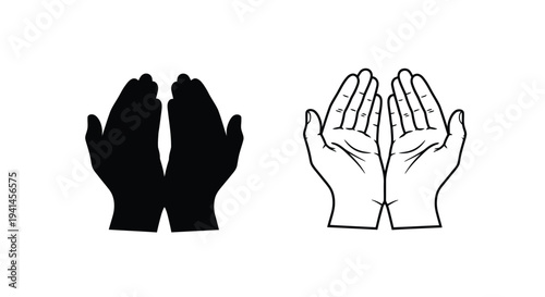 Two pairs of hands depicted in contrasting black and white tones
