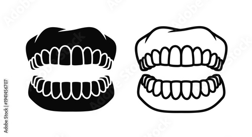 Black and white illustration of dentures showcasing opposing views