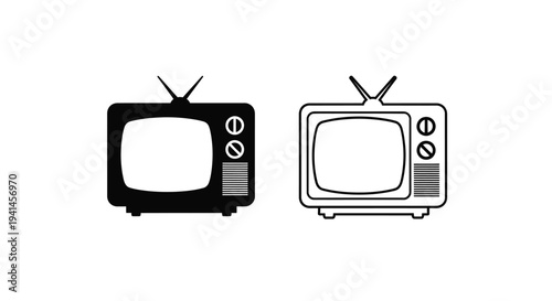 Two vintage television sets one black and one white are displayed