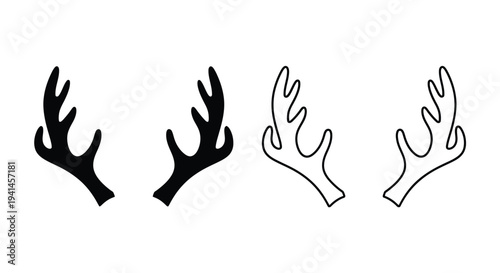 Four stylized reindeer antlers in black and white line art