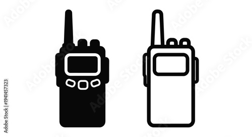Two black walkie talkies displayed one with a longer antenna