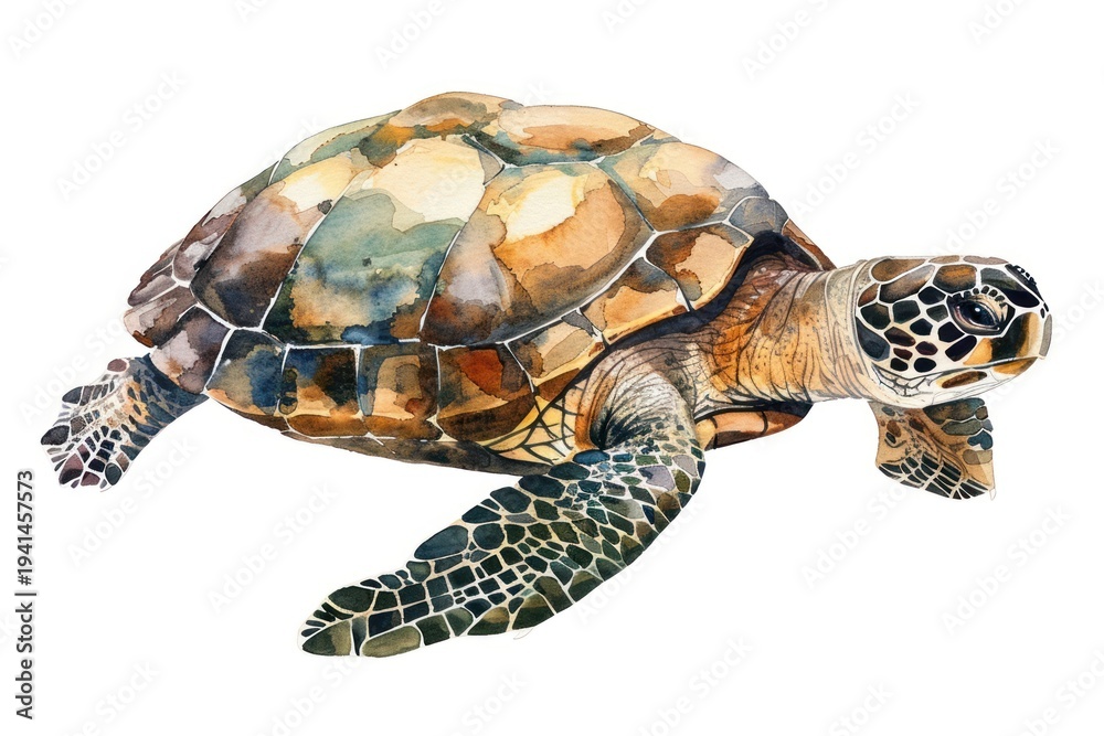 Obraz premium Cute sea turtle reptile animal white background.