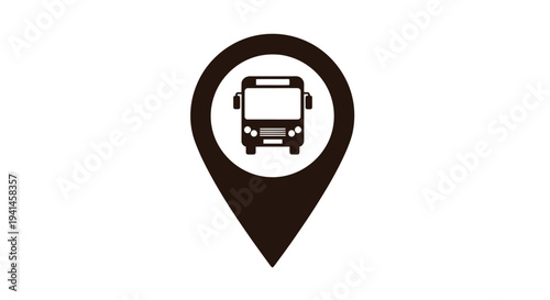 Vector graphic illustration of a bus symbol within a geographic map pin marker