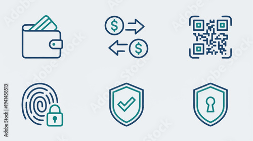 Set of icons representing digital payment security features.