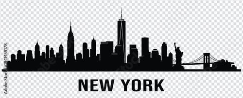 New york city skyline silhouette with brooklyn bridge