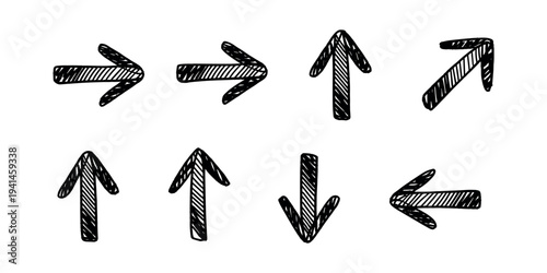 Hand drawn black arrows on white background direction