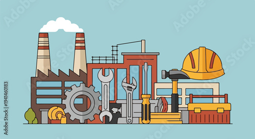 Industrial factory with tools and equipment, representing manufacturing and industry.