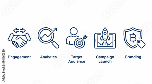 Marketing and branding icons for business and campaign launch.