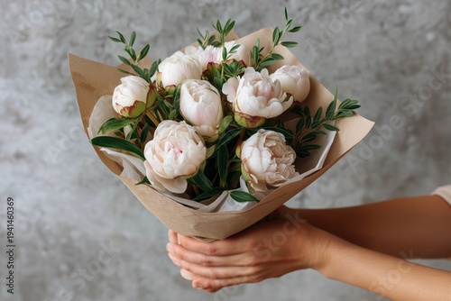 Soft peonies bloom in gentle pastel tones