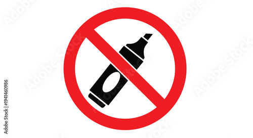 Vector graphic illustration clearly indicating a prohibition sign against using markers or highlighters