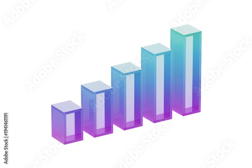 Free Download 3D Isometric Bar Chart with Purple and Teal Gradient Glass Columns Representing Business Growth and Data Success Isolated on Transparent Background - GFXLoad