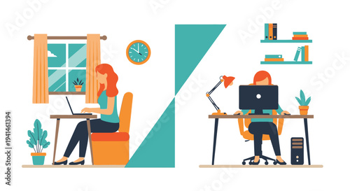 Hybrid work vector illustrations of people working