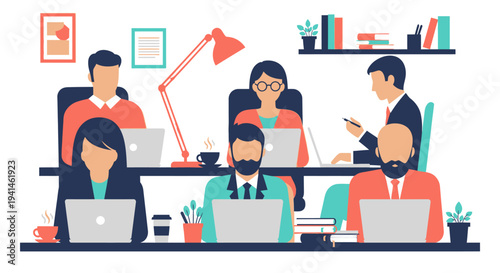 Hybrid work vector illustrations of people working together