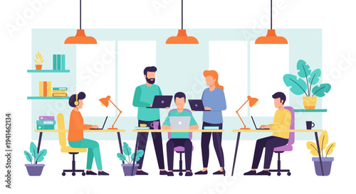 Hybrid work vector illustrations of modern office team