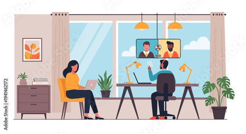 Hybrid work vector illustrations of people collaborating