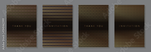 Luxury geometric abstract backgrounds with golden rhombuses mosaic. Wedding invitations, greeting and business cards, rsvp templates. Premium seamless patterns.