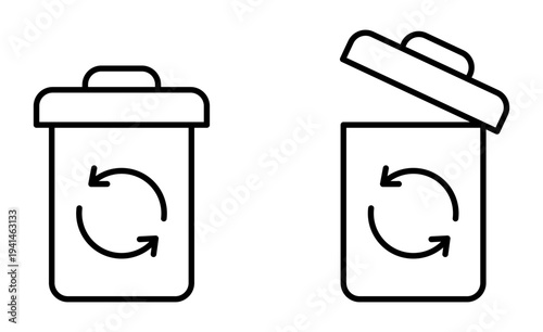 Trash Bin Icon. Wastebasket Garbage Container Line Vector Stock Illustration