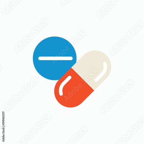 Medical pills and capsule icon in flat design style isolated on white background. Vector illustration of drugs or vitamins for healthcare