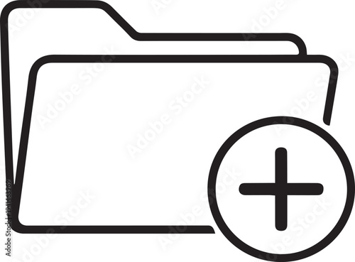 Black icon of a document folder with a plus symbol, representing adding new files or creating a new folder
