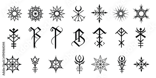 Collection of 20 unique symbolic glyphs and sigils