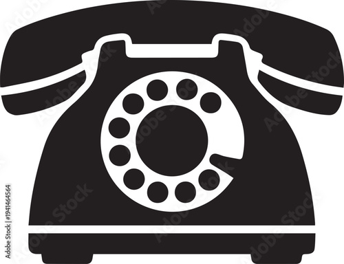 Black silhouette icon of a vintage rotary telephone, symbolizing communication, calls, or old technology