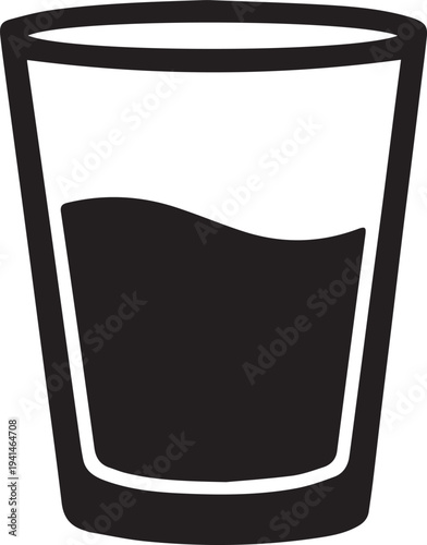 Black silhouette icon of a glass filled with liquid, representing a drink, beverage, or water