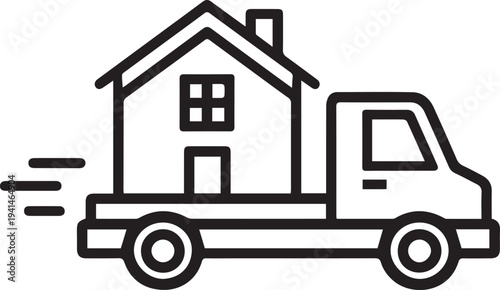 House moving on truck icon, symbolizing relocation and transport