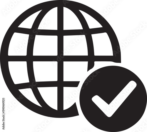 Global network connection verified icon and globe symbol