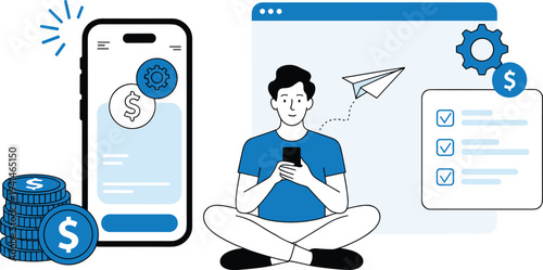 Professional online banking vector design showing money transfer currency symbols and cloud computing for fintech marketing projects