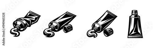 Vector illustration of toothpaste tubes in various states black and white style