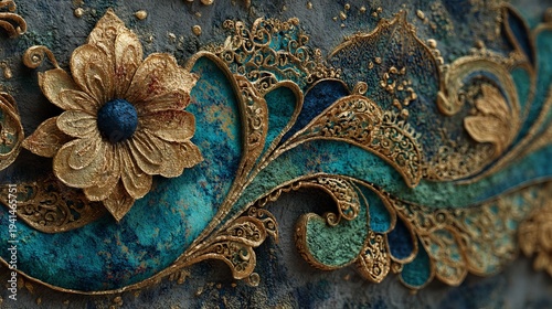 Wallpaper Mural Ornate 3D Clay Surface with Islamic Floral Design in Earthy Tones Torontodigital.ca