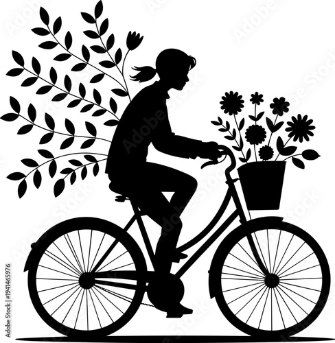Silhouette of a man cycling with a bicycle