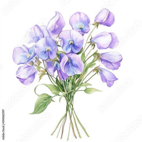 Watercolor sweet pea wildflower flowers illustration art.