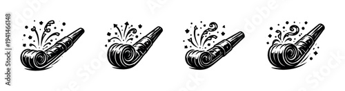Vintage party blowouts illustration set black and white decorative celebration vector