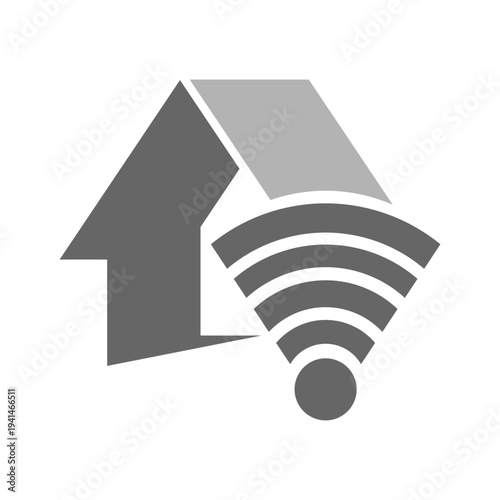 Home wireless wifi connection icon for residential house with signal waves symbol. Minimalist vector for home internet and smart living connectivity.