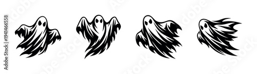 Vector silhouette set of four ghost illustrations for halloween decorations