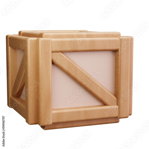 Realistic 3D rendering of a wooden shipping crate, perfect for logistics, e-commerce, and storage concepts