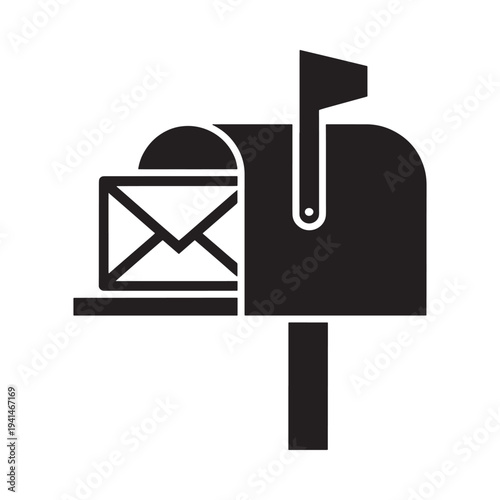 Simple black and white illustration of a mailbox with an envelope inside