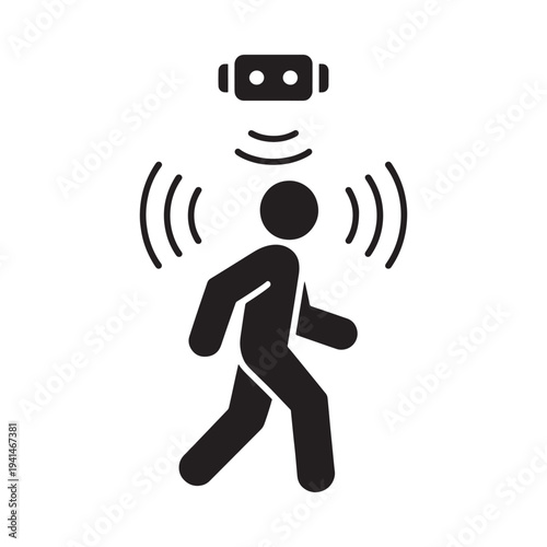 Simple black icon depicting a person using virtual reality technology